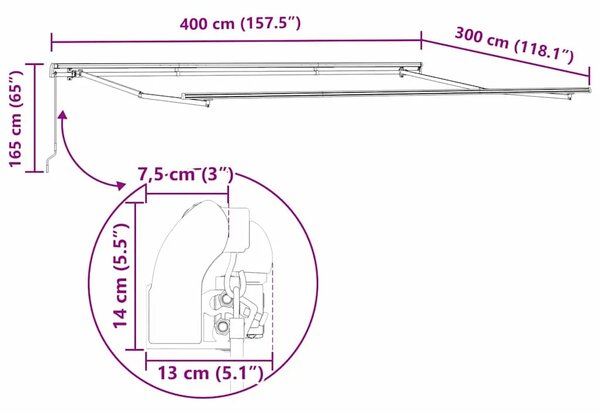 Povlačiva tenda Bež 400 × 300 cm Poliester i aluminij - Bež 400 × 300 cm s antracitnim okvirom