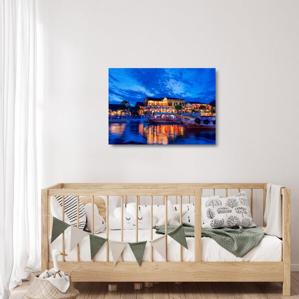 Staklena slika noćnog grada Hoi An, Vijetnam (70x50 cm)