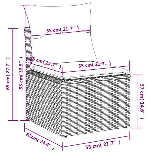 | Vrtni kauč | s jastukom Smeđa 55 x 62 x 69 cm Poli ratan - Smeđa 1 srednja sofa Smeđa