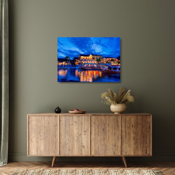 Staklena slika noćnog grada Hoi An, Vijetnam (70x50 cm)