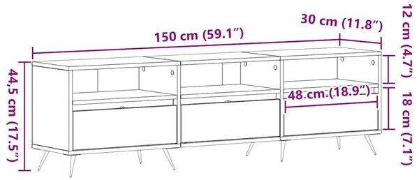 TV ormar 150 x 30 x 44 5 cm Crni hrast Konstruirano drvo - Crni hrast