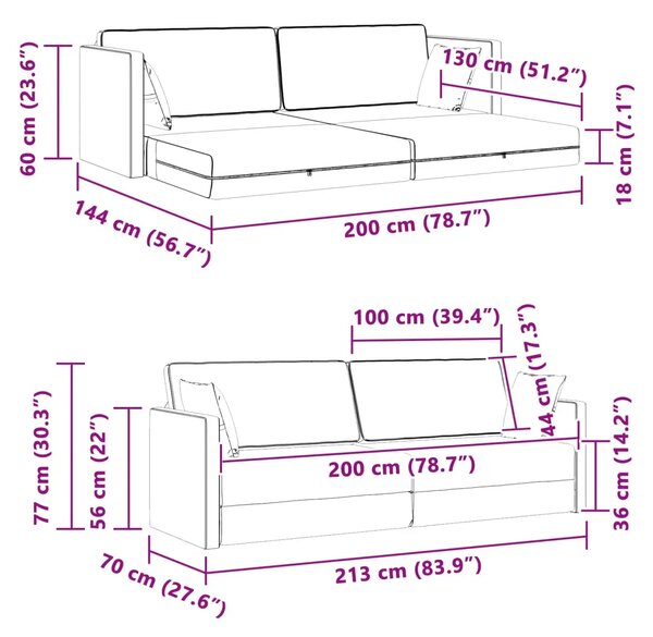 Podni kauč na razvlačenje Crna 213 x 70 x 77 cm Baršun - Crna