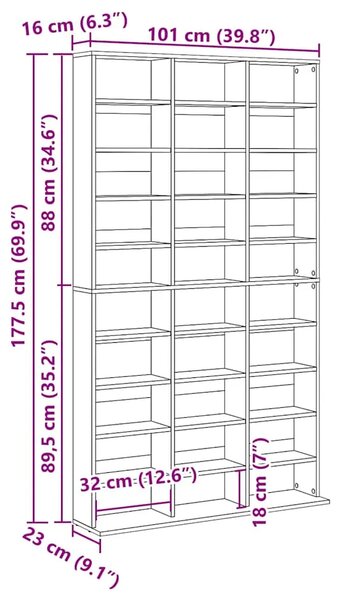 CD ormar Crni hrast 101 x 23 x 177 5 cm Konstruirano drvo - Crni hrast 101 x 23 x 177 5 cm