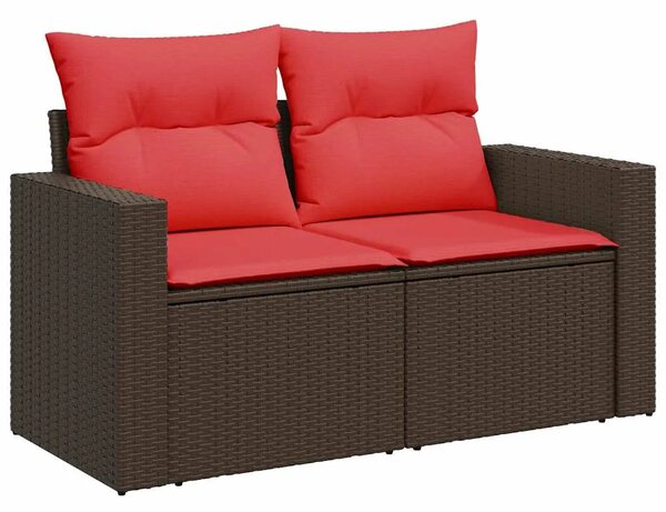 Vrtna garnitura - 7-dijelni set vrtnih sofa poliratan i bagrem s jastucima sivi - Smeđa sa spremištem 1 Smeđa