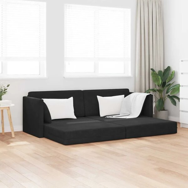 Podni kauč na razvlačenje Crna 213 x 70 x 77 cm Baršun - Crna