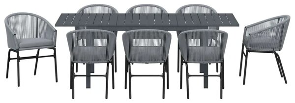 Vrtni set za objed 9 kom. Siva poliratan - Siva