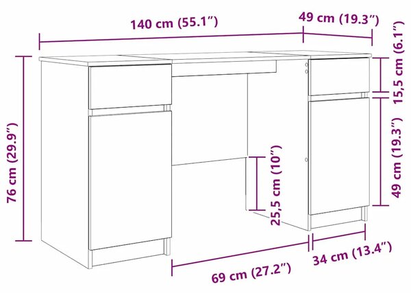 Stol Bijelo Konstruirano drvo 140 x 49 x 76 cm - Bijelo