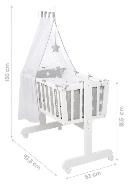 Bijela kolijevka na kotačićima/s baldihanom 40x90 cm Little stars – Roba
