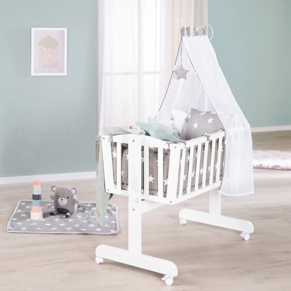 Bijela kolijevka na kotačićima/s baldihanom 40x90 cm Little stars – Roba