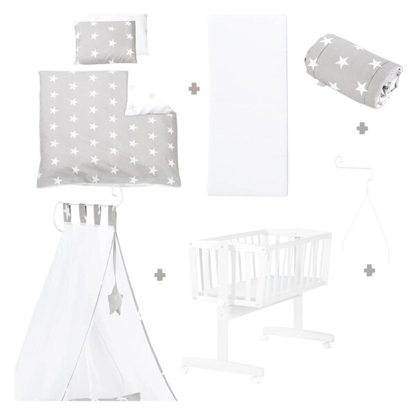 Bijela kolijevka na kotačićima/s baldihanom 40x90 cm Little stars – Roba