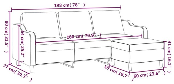 Trosjed s tabureom krem 180 cm od tkanine - Krema Krema