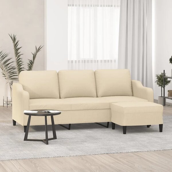 Trosjed s tabureom krem 180 cm od tkanine - Krema Krema