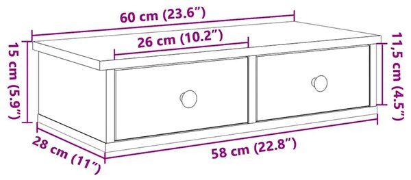 Zidna polica s ladicama umjetnički hrast izrađeno drvo - hrast artisan 60 x 28 x 15 cm 1 1