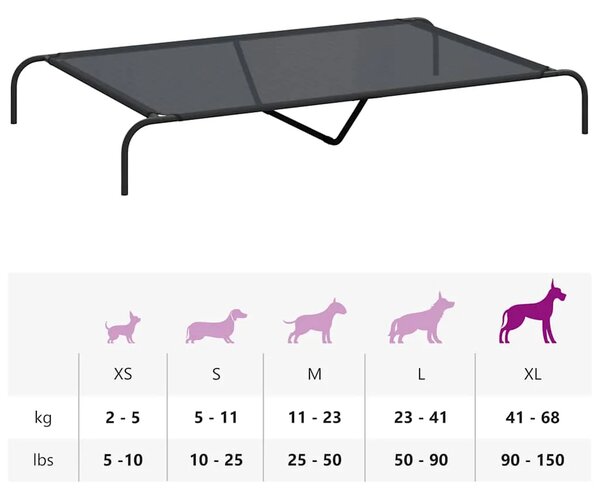 Povišeni krevet za pse crni 150x90x20 cm tekstil i čelik - Crna 150 x 90 cm Tekstilen Crna