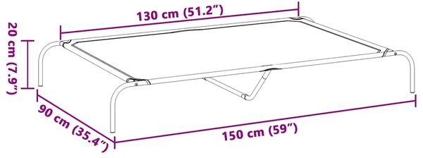 Povišeni krevet za pse crni 150x90x20 cm tekstil i čelik - Crna 150 x 90 cm Tekstilen Crna