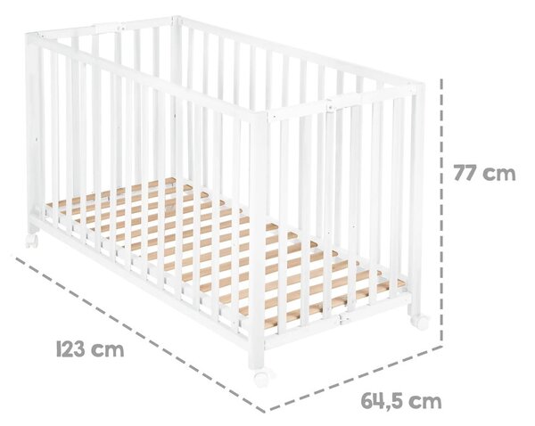 Bijeli dječji krevet na kotačićima/sklopivi 60x120 cm Fold up – Roba