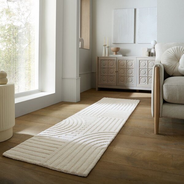 Ručno rađena vunena staza boje slonovače 60x230 cm Zen Garden – Flair Rugs