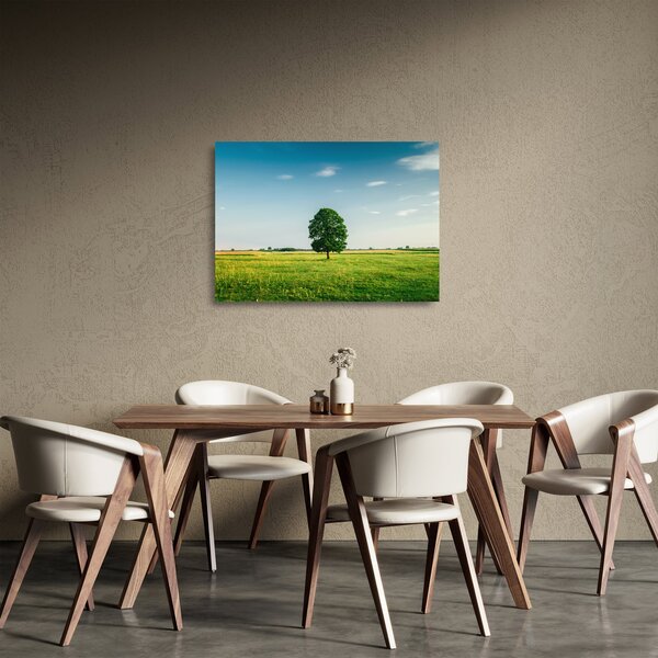 Staklena slika stabla usred livade (70x50 cm)