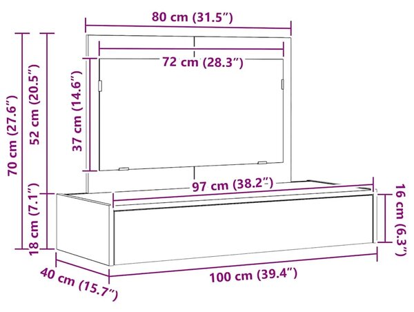 Toaletni stol Bijelo 100 x 40 x 70 cm Konstruirano drvo - 100 x 40 x 70 cm Bijeli bez LED svjetala