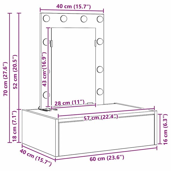 Toaletni stol Bijelo 60 x 40 x 70 cm Konstruirano drvo - 60 x 40 x 70 cm Bijeli s LED-om