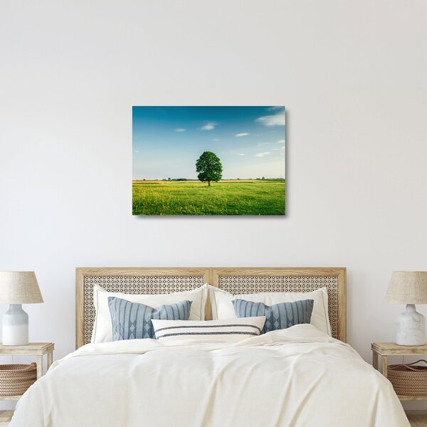 Staklena slika stabla usred livade (70x50 cm)