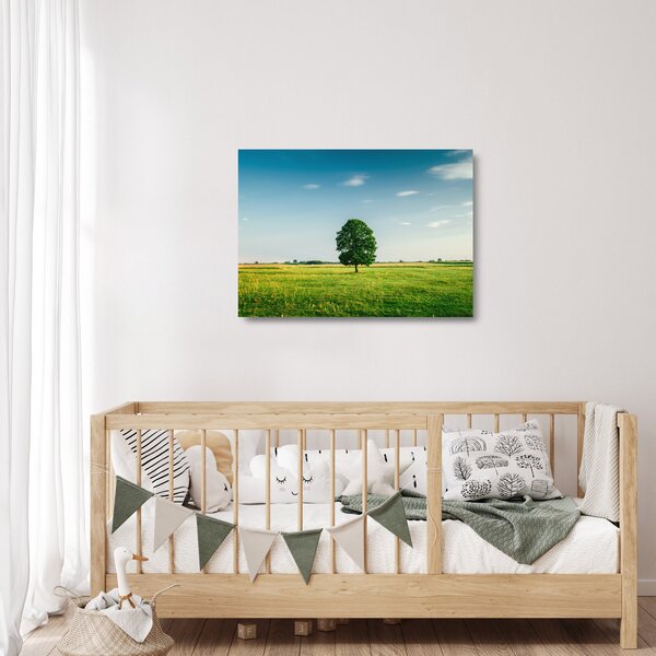 Staklena slika stabla usred livade (70x50 cm)