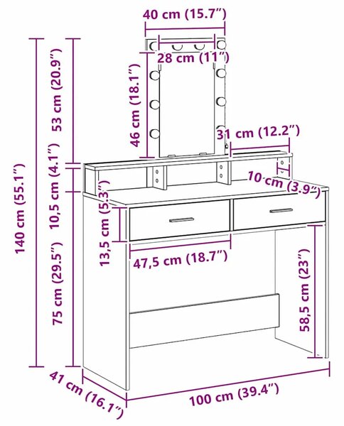 Toaletni stol Bijelo 100 x 41 x 140 cm Konstruirano drvo - 100 x 41 x 140 cm Bijelo