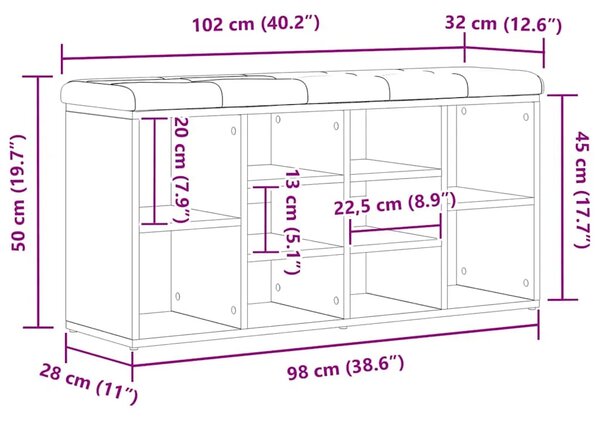 Klupa za cipele Crni hrast 102 x 32 x 50 cm Konstruirano drvo - Crni hrast 102 x 32 x 50 cm