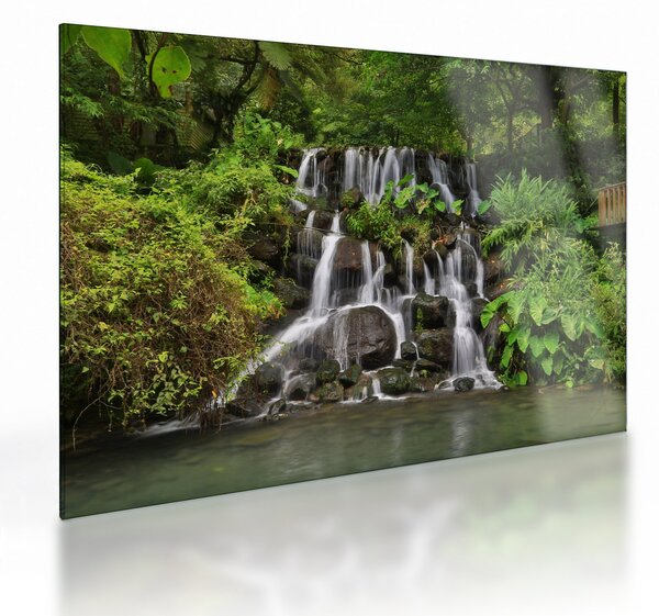 Staklena slika slapa u tropskoj šumi (70x50 cm)