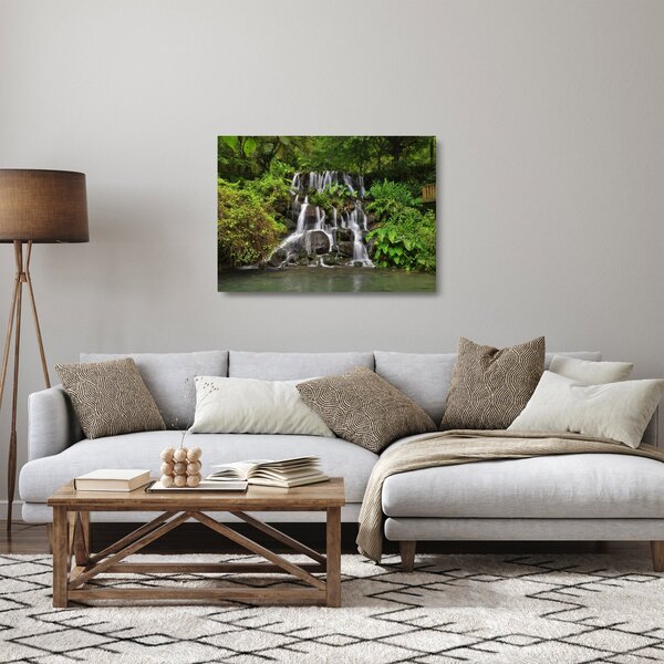 Staklena slika slapa u tropskoj šumi (70x50 cm)