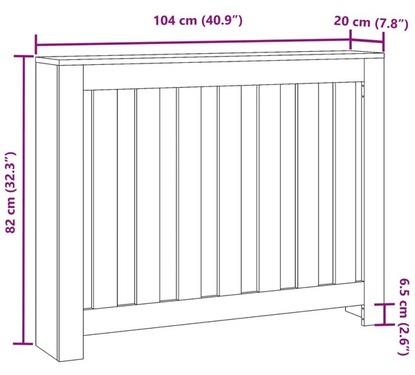 Maska za radijator - Pokrov za radijator bijeli 104 x 20 x 82 cm konstruirano drvo - Bijela 104 x 20 x 82 cm 1 Okomite letvice