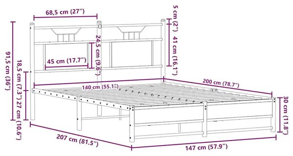 Okvir kreveta bez madraca smeđi hrast 140x200 cm izrađeno drvo - Smeđi hrast 140 x 200 cm s uzglavljem i dvostrukim niskim podno