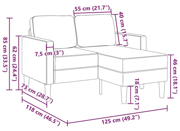 Sofa 2-sjed s ležaljkom u obliku slova L crna tkanina 125 cm - Crna Crna