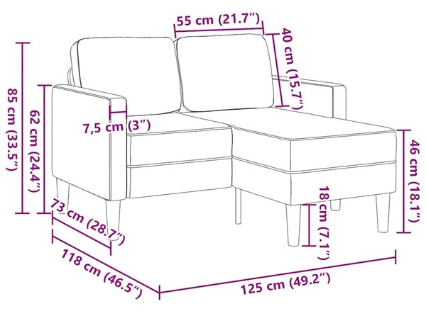 Sofa 2-sjed s ležaljkom u obliku slova L Taupe 125 cm tkanina - Sivo-smeđa Sivo-smeđa