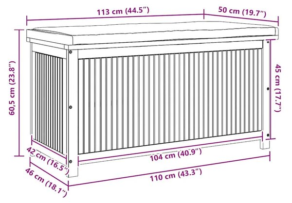 Vanjska kutija za jastuke 113x50x60 5 cm masivno drvo bagrema - Krem bijela 113 x 50 x 60.5 cm Krem bijela 113 x 50 x 60.5 cm