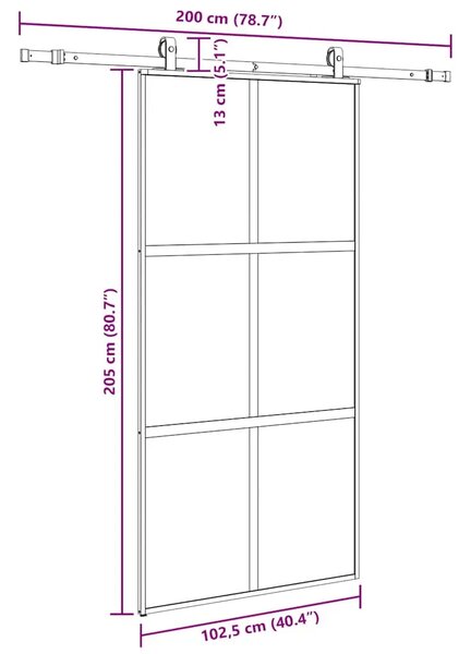 Klizna vrata s priborom crna 102 5 x 205 cm kaljeno staklo - Crna i mat 102.5 x 205 cm (200 cm sliding rail) 1 Mreže 4 x 2