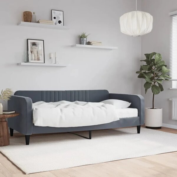 Dnevni krevet s madracem tamno sivi 90x190 cm baršun - Tamno siva 90 x 190 cm s madracem Tamno siva