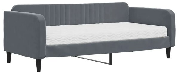 Dnevni krevet s madracem tamno sivi 90x190 cm baršun - Tamno siva 90 x 190 cm s madracem Tamno siva