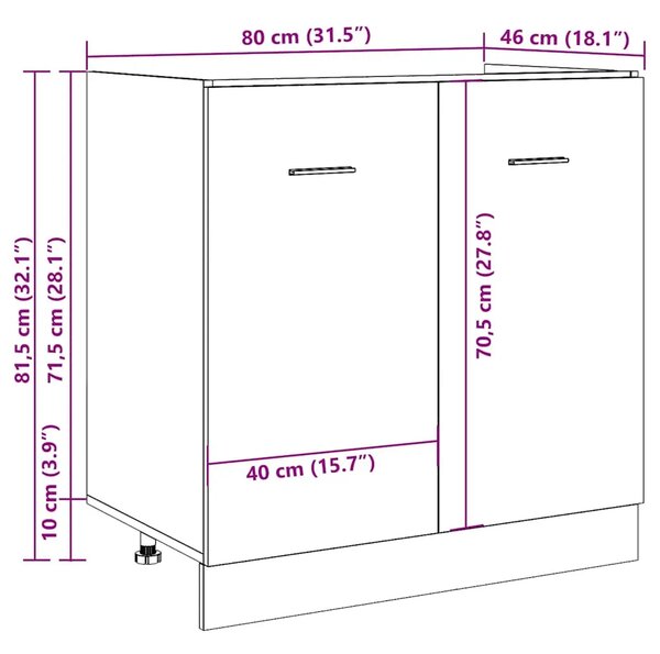 Ormarić za sudoper Lyon Betonsko sivi 80x46x81 5 cm Konstruirano drvo - Beton siva 1 1 x donji ormarić (2 vrata) 80 cm 1