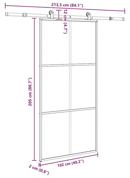 Klizna vrata s okovom 102x205 cm ESG staklo i aluminij - 102 x 205 cm (213.5 cm) 1 Rešetke 3 x 2 102 x 205 cm (213.5 cm)