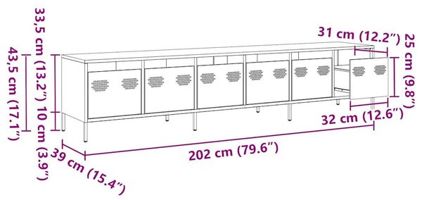 TV ormarić maslinastozeleni 202x39x43 5 cm čelični - Maslinovo zelena 1 202 cm Maslinovo zelena