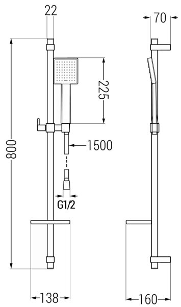 Mexen DQ45 set tuša na kliznu šipku, krom - 785454581-00