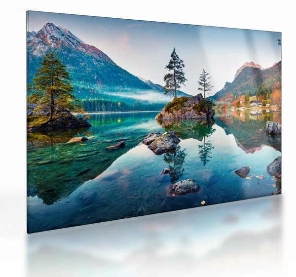 Staklena slika - Jezero Hintersee, Bavarske Alpe, Austrija (70x50 cm)