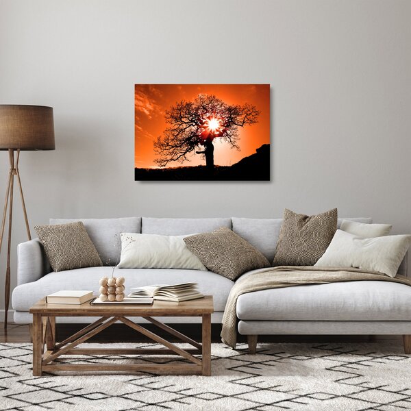 Staklena slika - Stablo hrasta pri zalasku sunca (70x50 cm)