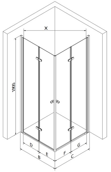 Mexen Lima Duo sklopiva tuš kabina 80 x 80 cm, prozirna, crna - 856-080-080-70-00-02