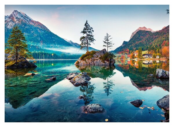 Staklena slika - Jezero Hintersee, Bavarske Alpe, Austrija (70x50 cm)