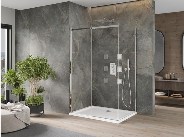 Mexen Omega klizna tuš kabina 120 x 70 cm, prozirna, krom + plitka Flat - 825-120-070-01-00-4010