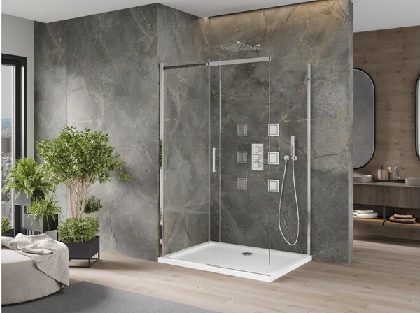 Mexen Omega klizna tuš kabina 120 x 70 cm, prozirna, krom + plitka Flat - 825-120-070-01-00-4010