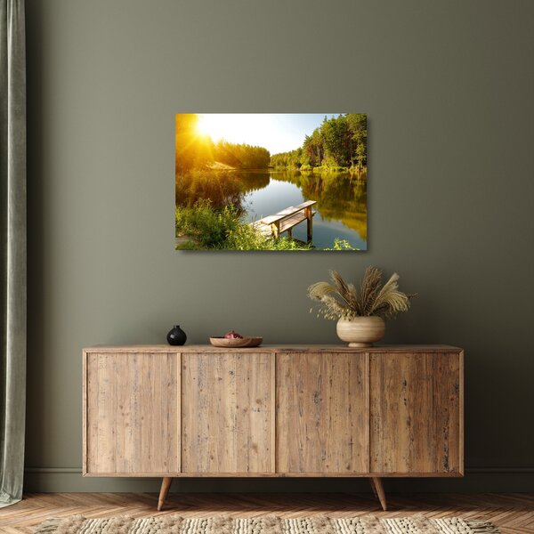 Staklena slika - Jezero u šumi (70x50 cm)