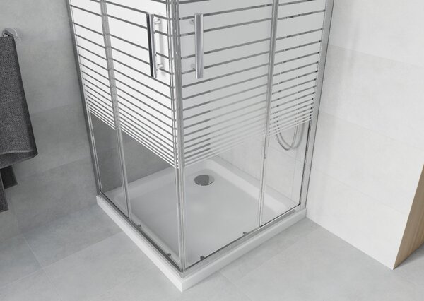 Mexen Rio kvadratna tuš kabina 80 x 80 cm, bijele pruge, krom + Flat tuš kada, bijela - 860-080-080-01-20-4010